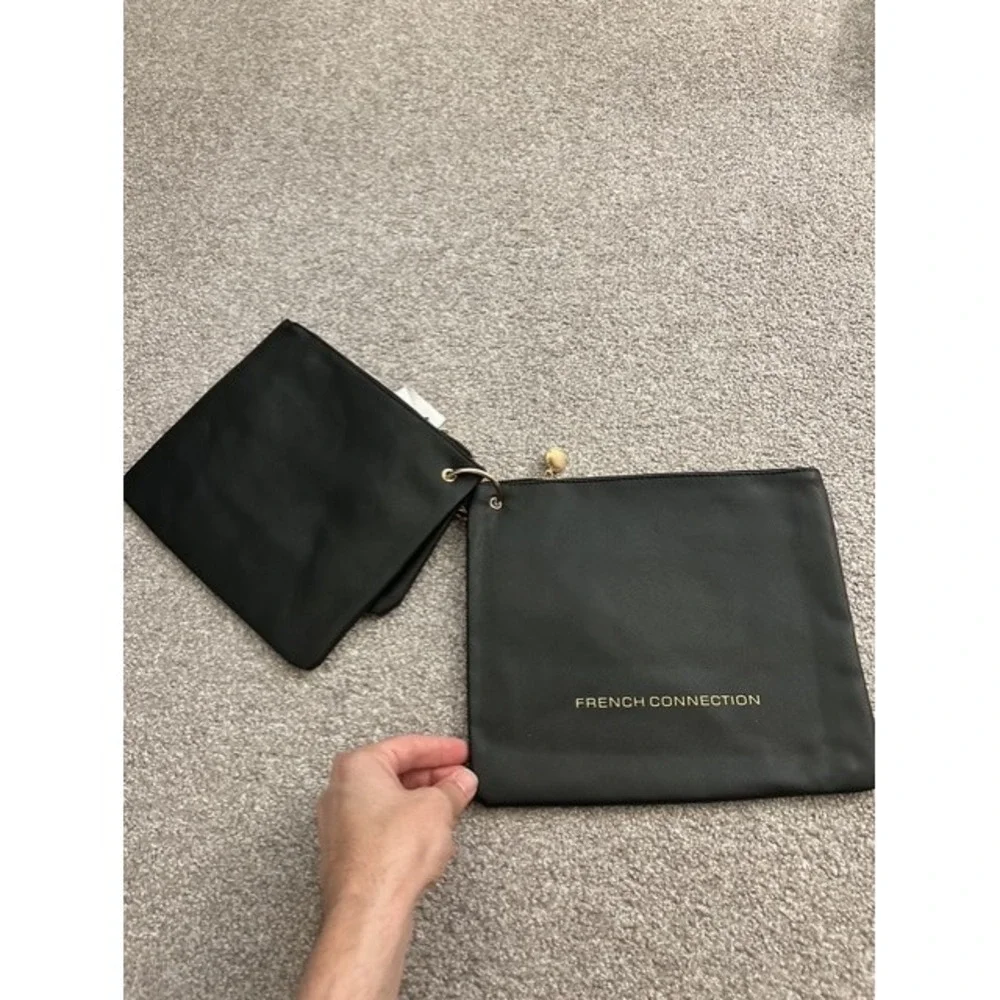 French Connection Luxe Travel Pouches Womens OS Black NEW 3-Pack Saffiano Set